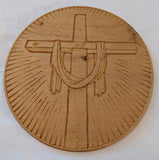 Glory of the Cross, He is Risen wood carving, Gold tinted cross relief carving